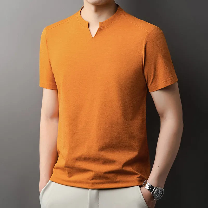 Korean Men's Short Sleeve V-Neck T-Shirt Solid Color Casual Fashion Comfortable Summer Versatile Solid Top