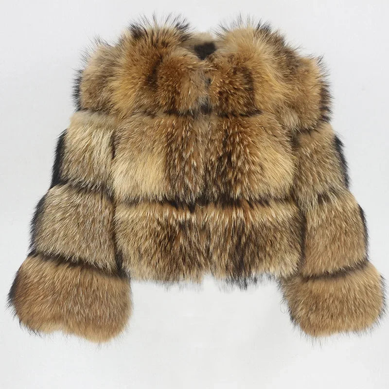 Punk Fake Raccoon Fur Jacket Women Autumn Winter Faux Fur Fox Coats Short Coat Jackets Furry Outerwear Work Thick Warm Coats
