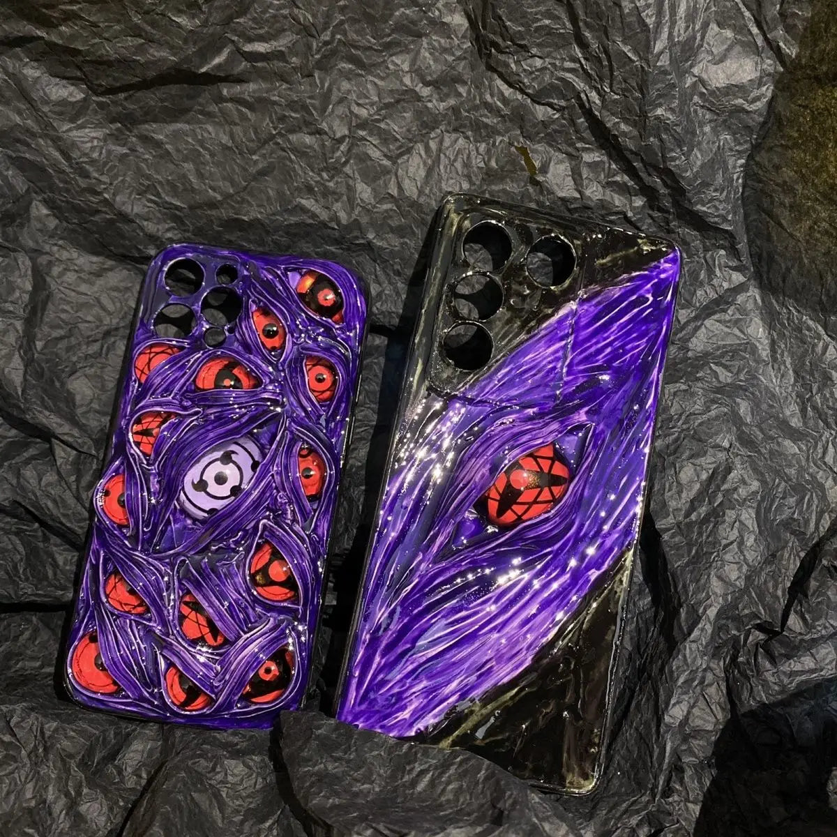 Naruto peripheral Sasuke Sharingan Itachiiiphone16proamx mobile phone case animation handmade luminous Sasuke mobile phone case