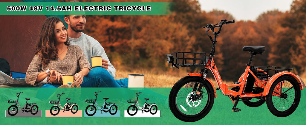 Folding Electric Tricycle for Adults 20" Fat Tire 3 Wheel E-Bike Trike W/ basket