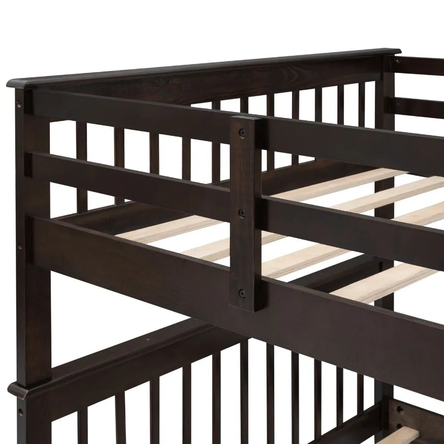 Stairway Full-Over-Full Bunk Bed with Storage and Guard Rail for Bedroom Dorm Espresso