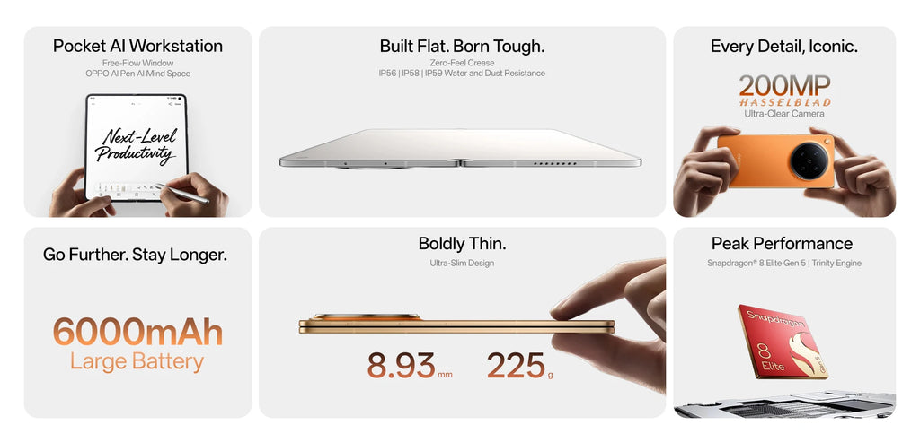 OPPO Find N6 5G Foldable Smartphone 8.12" 120Hz OLED Screen Snapdragon 8 Elite Gen 5 200MP Hasselblad Camera 80W SUPERVOOC NFC