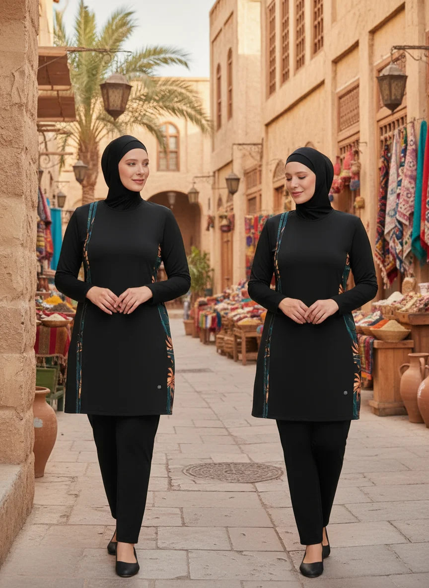 3PCS Thin Style Sporty Muslim Swimwear Burkini Femmes Women Modest Swimsuit Bathing Suit Hijab Top Pant (No built-in Bra)