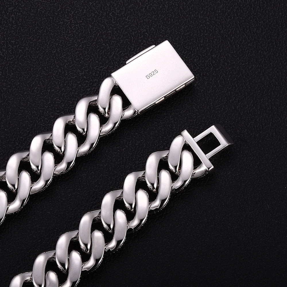 Provence Moissanite Cuban Chain Necklace for Men 18mm Hip Hop Link Chain for Man Miami Rapper Necklaces Rock Cuban Link Necklace