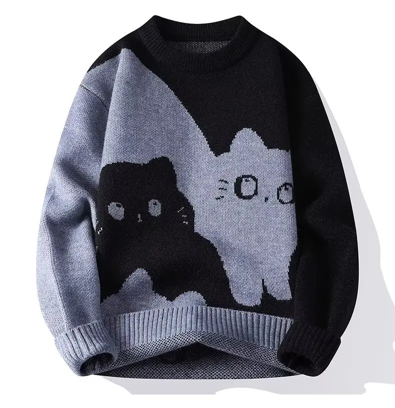 Men Winter Oversized Warm Sweater M-6XL Japannese Cartoon Anime Knitted Sweater Hip Hop Quite Pullover Women Home Fashion Top