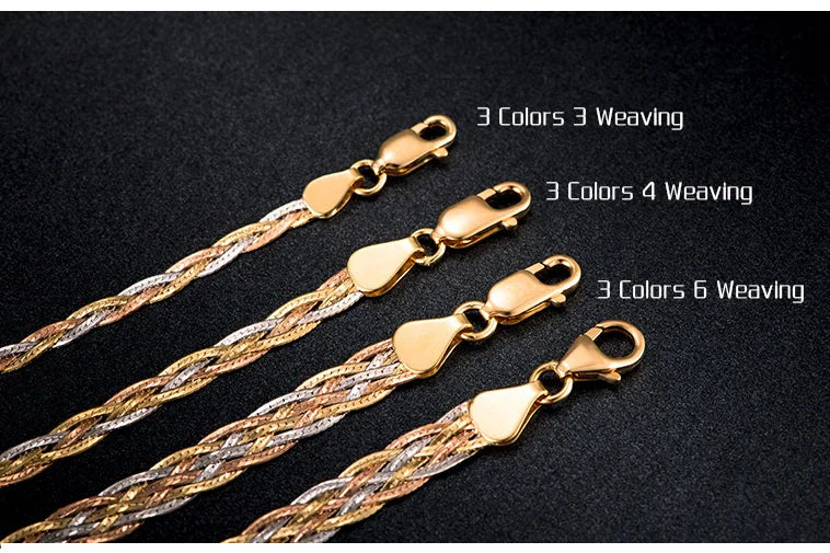 Necklace For Women Men Unisex 18K Pure Gold Weaving Chain Flat wide chain Knitted Chains Necklace Choker Vintage Collares Mujer