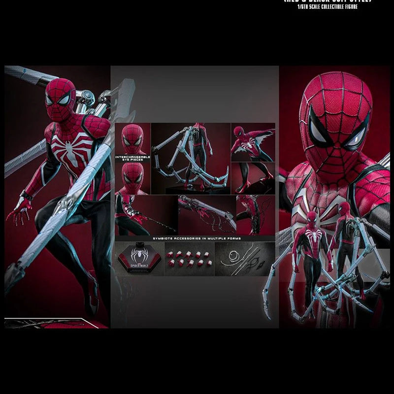 Original Hot Toys VGM66 Spider Man 2 Peter Parker Advanced Suit 2.0 Red and Black Suit Style 1/6 In Stock Anime Action Model Toy