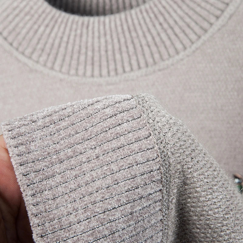 Luxury brand men's round neck knitted sweater fashion cartoon embroidery comfort warm plush autumn winter casual golf pullover