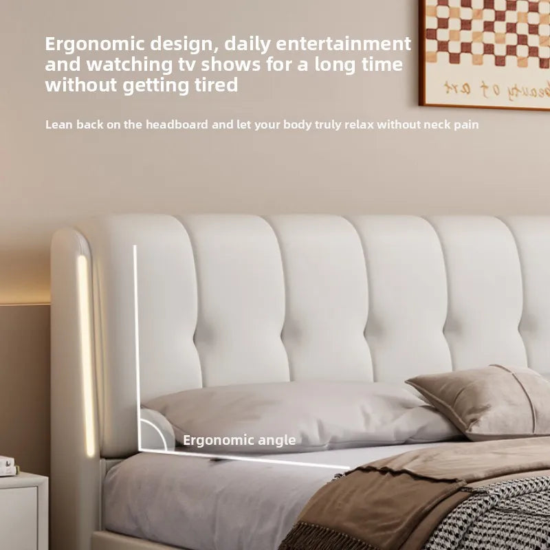 Cream white bed modern minimalist master bedroom bed frame light luxury comfortable bases e armações de cama interior furniture