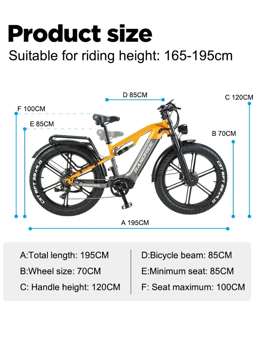 RANDRIDE YX80M-2 Electric Mountain Bike 2000W, 48V 20AH, 26-inch Fat Tire Adult E-Bike with Hydraulic Disc Brakes and 7-Speed