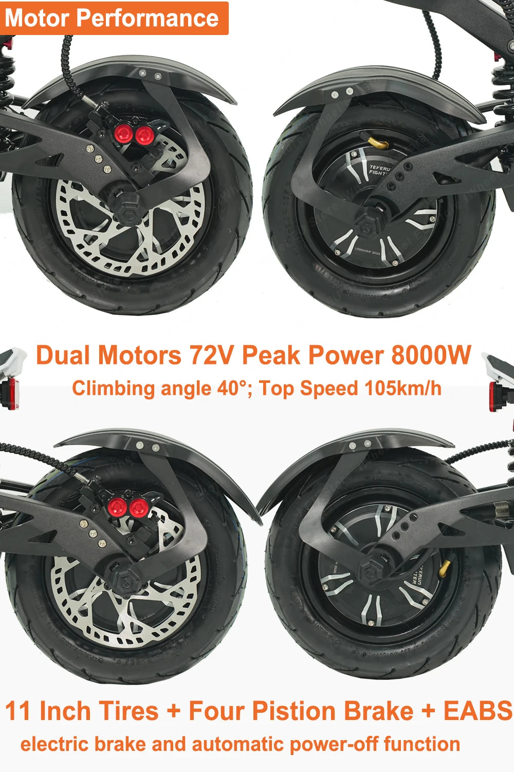 Original Teverun Fighter Supreme Ultra 72V 60Ah Battery New 4inch TFT Display Top Speed 105km/h Teverun Electric Scooter