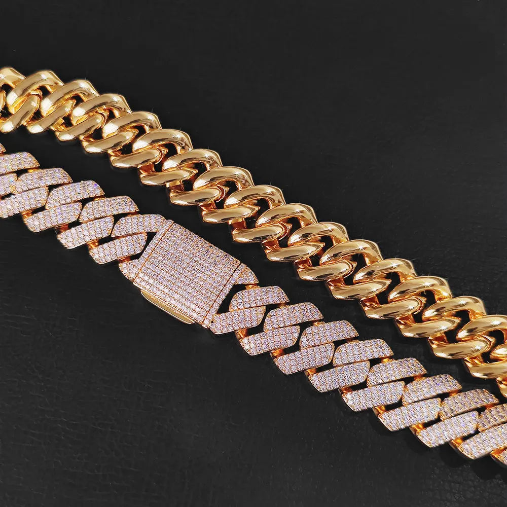 Hip Hop Jewelry 20mm Thick Cuban Link Chain Crystal Miami Gold Silver Two Color Iced Out CZ Cuban Chain Necklace