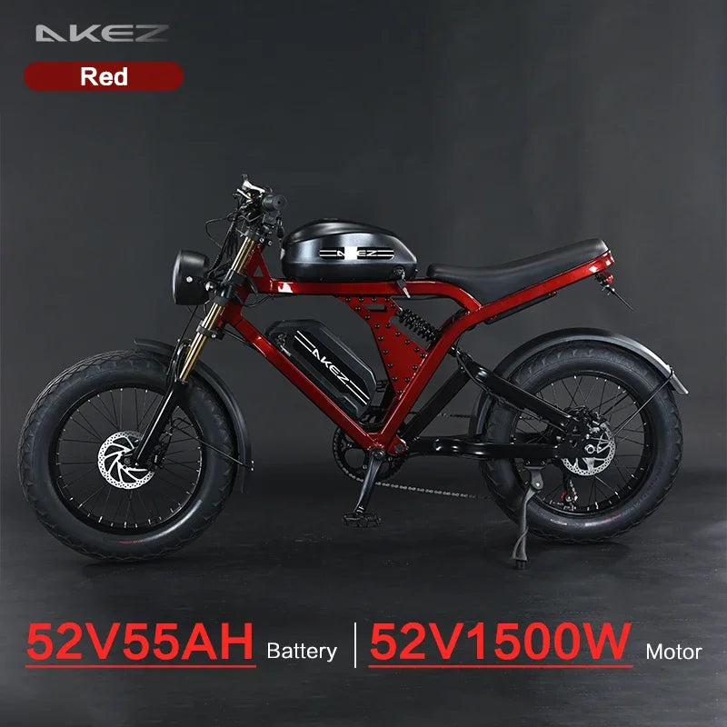 US Stock | AKEZ 52V 1500W E-Bike for Adults, 55Ah Battery, Long Range Powerful Electric Bicycle Aluminum Alloy Frame