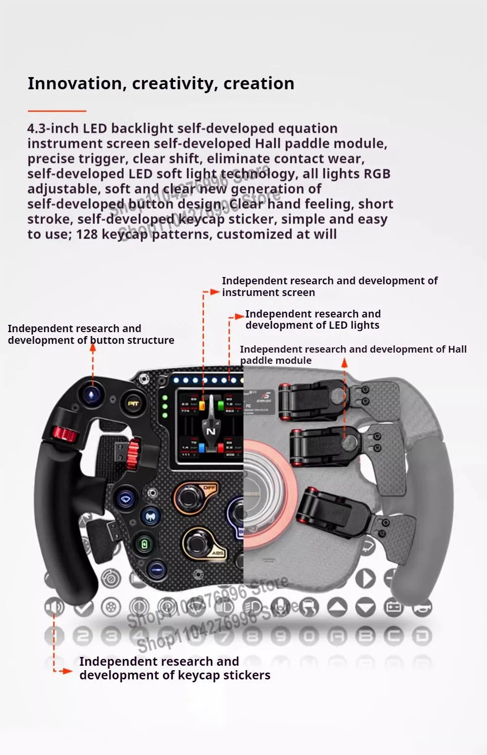 PC Formula Steering Wheel Racing Simulator Steering Wheel Carbon Fiber Steering Wheel with 4.3" Display For Simagic FX PRO