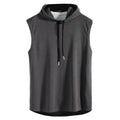 Mens Summer Sleeveless Drawstring Hooded for Tank Top Solid Color Gym Fitness Sports T-Shirt Hip Hop Loose Blouse Vest