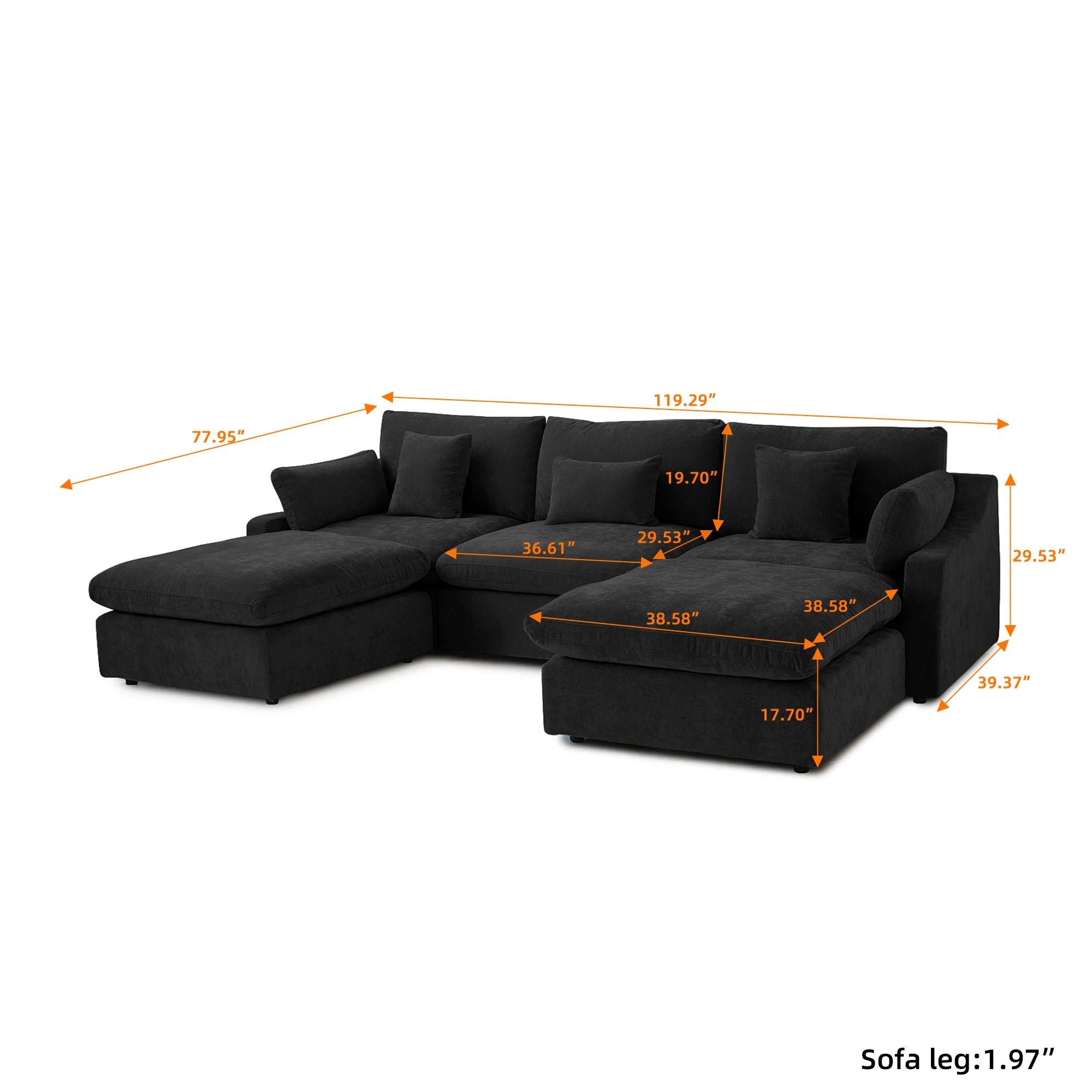 Comfy Cloud Couch 120''  Modern Sectional Sofa for Living Room Down Filled Couch with Ottoman U Shaped 5 Seater Convertible Sofa