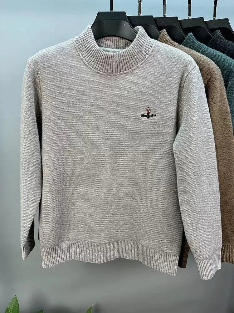 Light luxury brand round neck sweater knitted plush thicken warm pullover cartoon character embroidery fashion golf men's wear