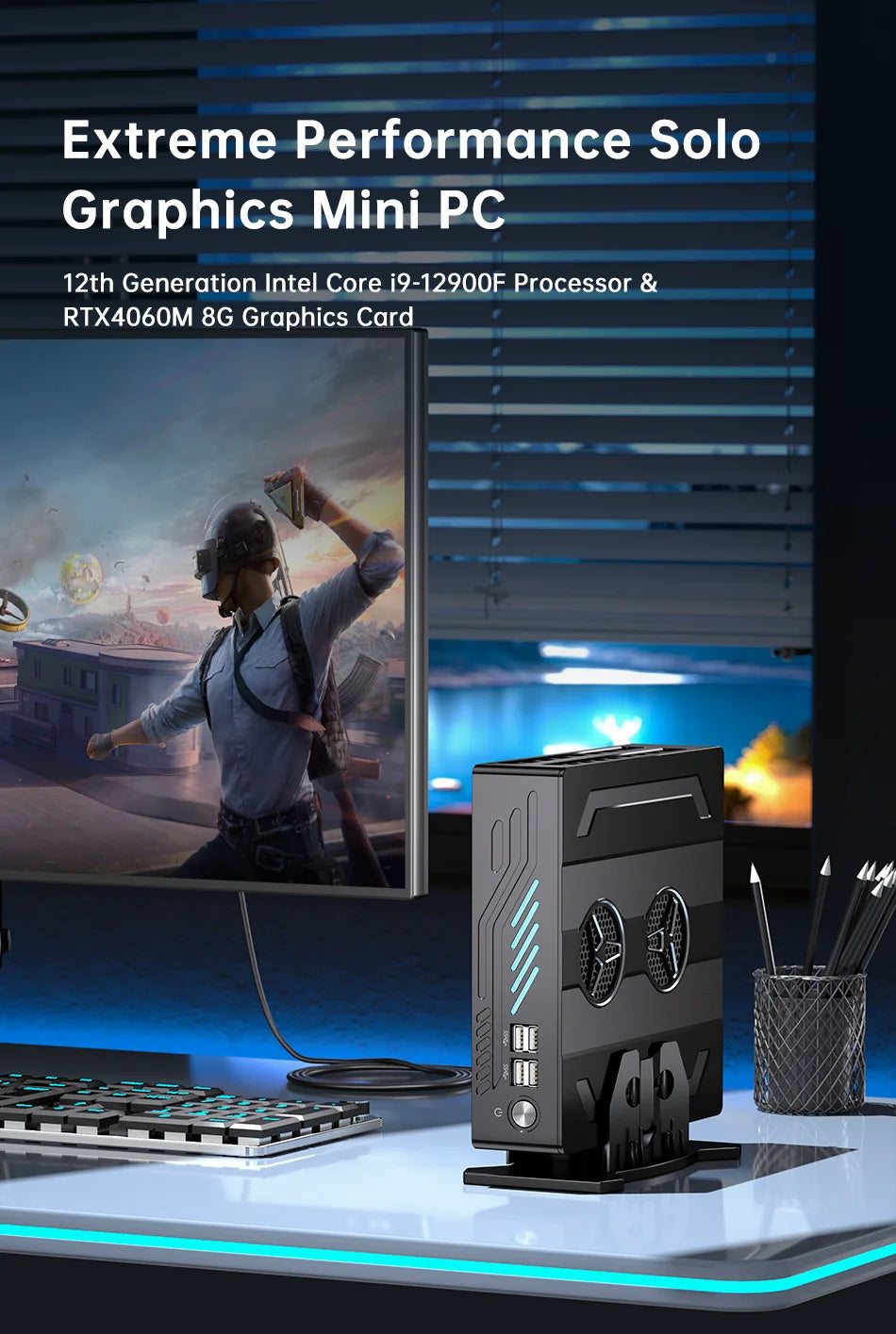 Mini Gaming Pc Core I9-12900F Gaming Mini Pc RTX4060M 8G Discrete Graphic Dual Ddr5 M.2 Nvme Computer Barebone 8K With LED