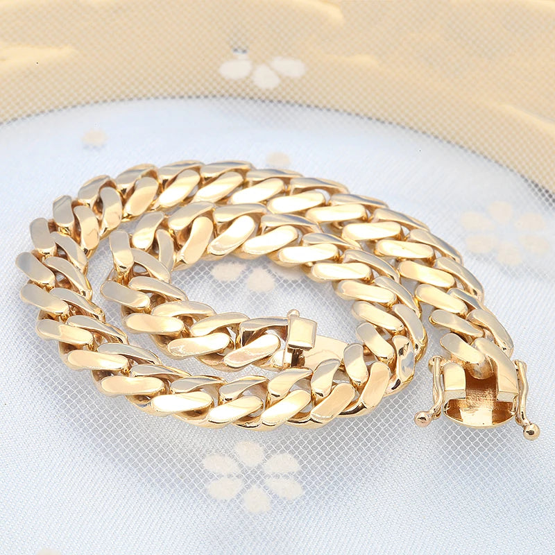 AEAW Miami Cuban Chain Necklace Bracelet 8mm For Men's Solid 10K Gold Punk Necklace Choker Link Chain Hip Hop Jewelry Gift