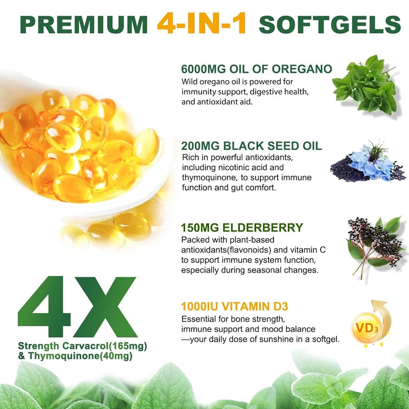 Yimiduk Oregano Oil Extract Softgels - Powerful Herbal Supplement for Immune, Respiratory & Digestive System Support