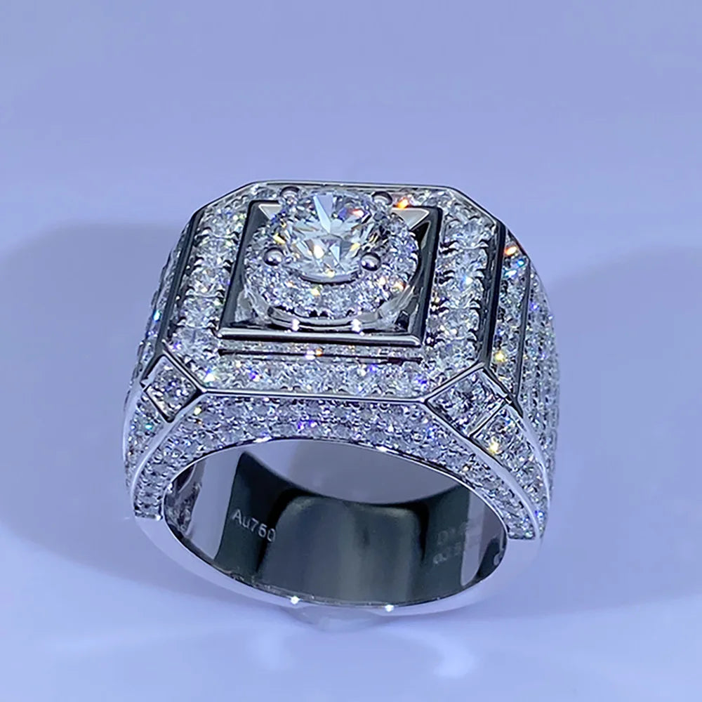 Custom Real Platinum PT950 Ring Men Engagement Anniversary Party Wedding Ring Round Moissanite Diamond Luxury 1 2 3 4 5 Carat