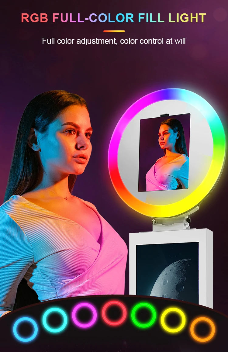 Magic Mirror LCD Photo Booth Machine with LED Ring Light Photobooth Machine for iPad 9.7-13inch for Party iPad Photobooth Lcd