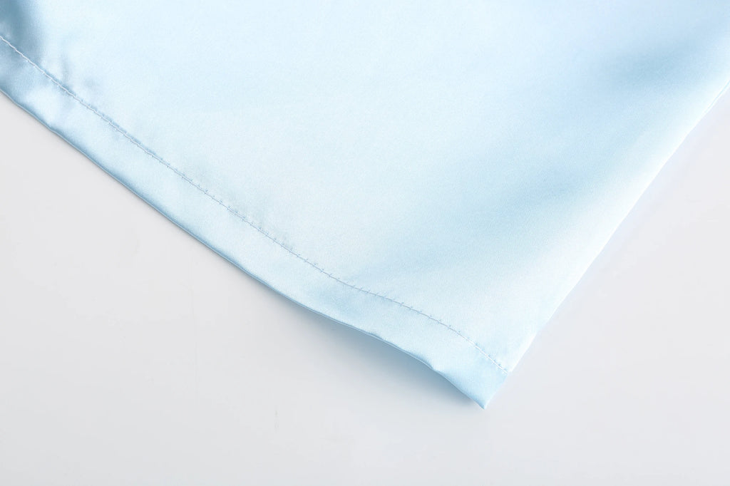 Light Blue Women's Satin Robe Short Kimono for Bride & Bridesmaid With White Letter, Wedding Party Robes