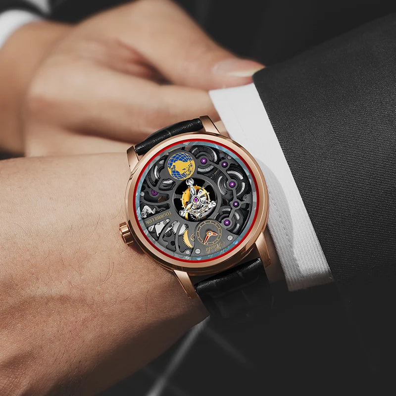 Haofa Center Tourbillon Movement Men Watches Skeleton Flying Tourbillon Mechanical Luxury watches for man  Sapphire