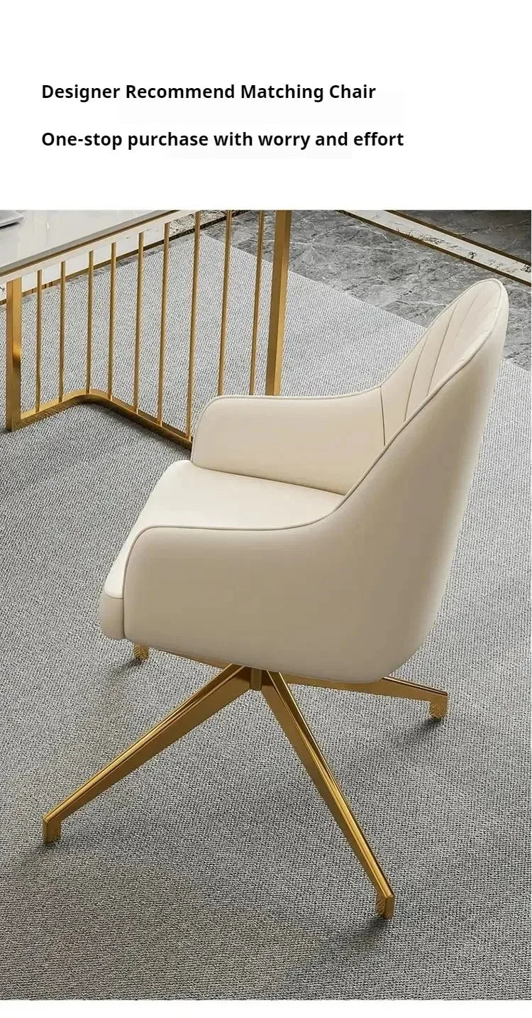 Modern White Executive Office Desk Wooden Computer Table with Gold Metal Legs Home Office Study Writing Workstation