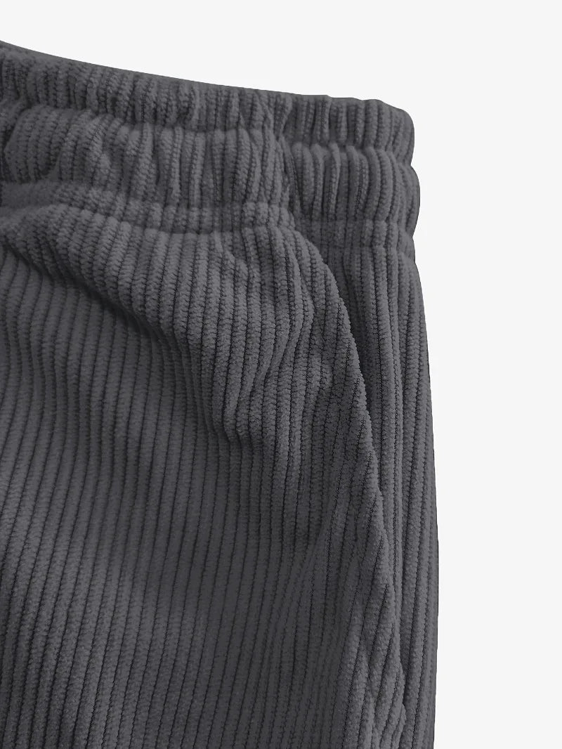Women's Corduroy Pants Texture Straight-Leg Trousers with Drawstring Waist & White Piping - All-Season Casual to Semi-Formal