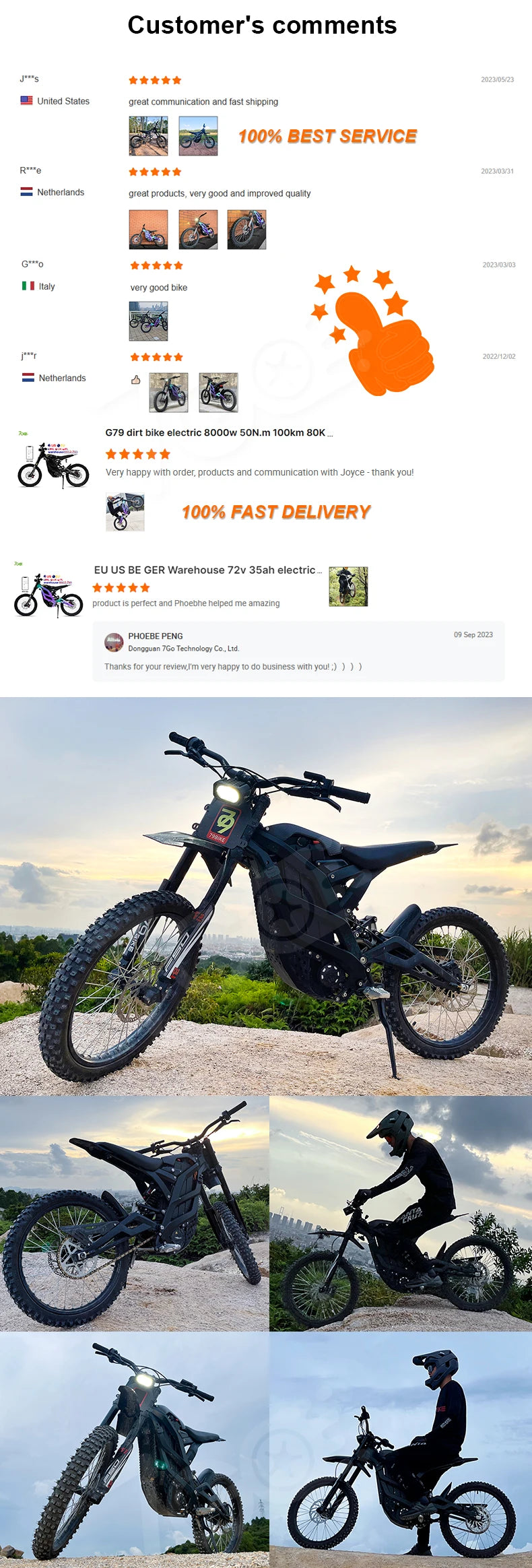 79 BIKE M 8000W High Performance Electric Off-Road Motorcycle - All Terrain Electric Enduro With Dual LED Headlights