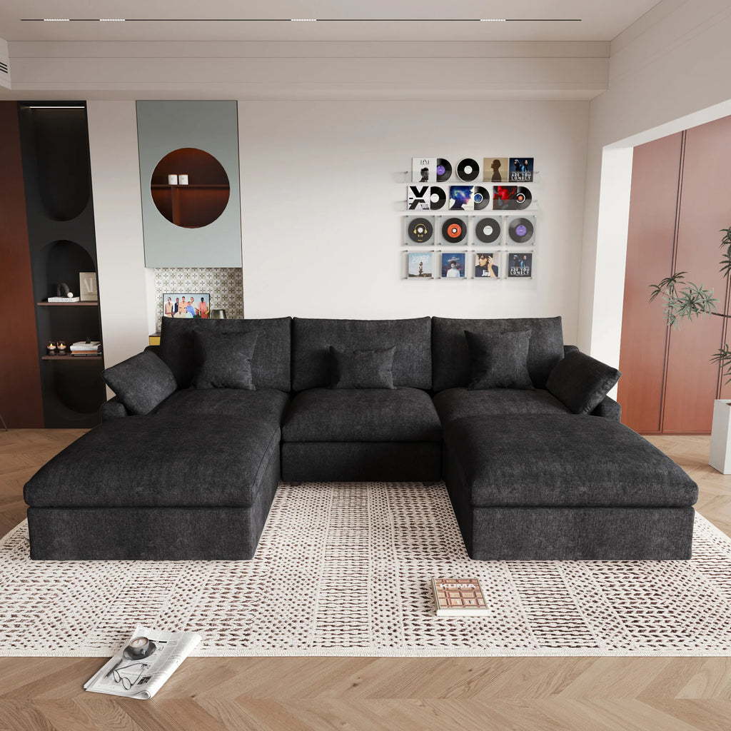 Comfy Cloud Couch 120''  Modern Sectional Sofa for Living Room Down Filled Couch with Ottoman U Shaped 5 Seater Convertible Sofa