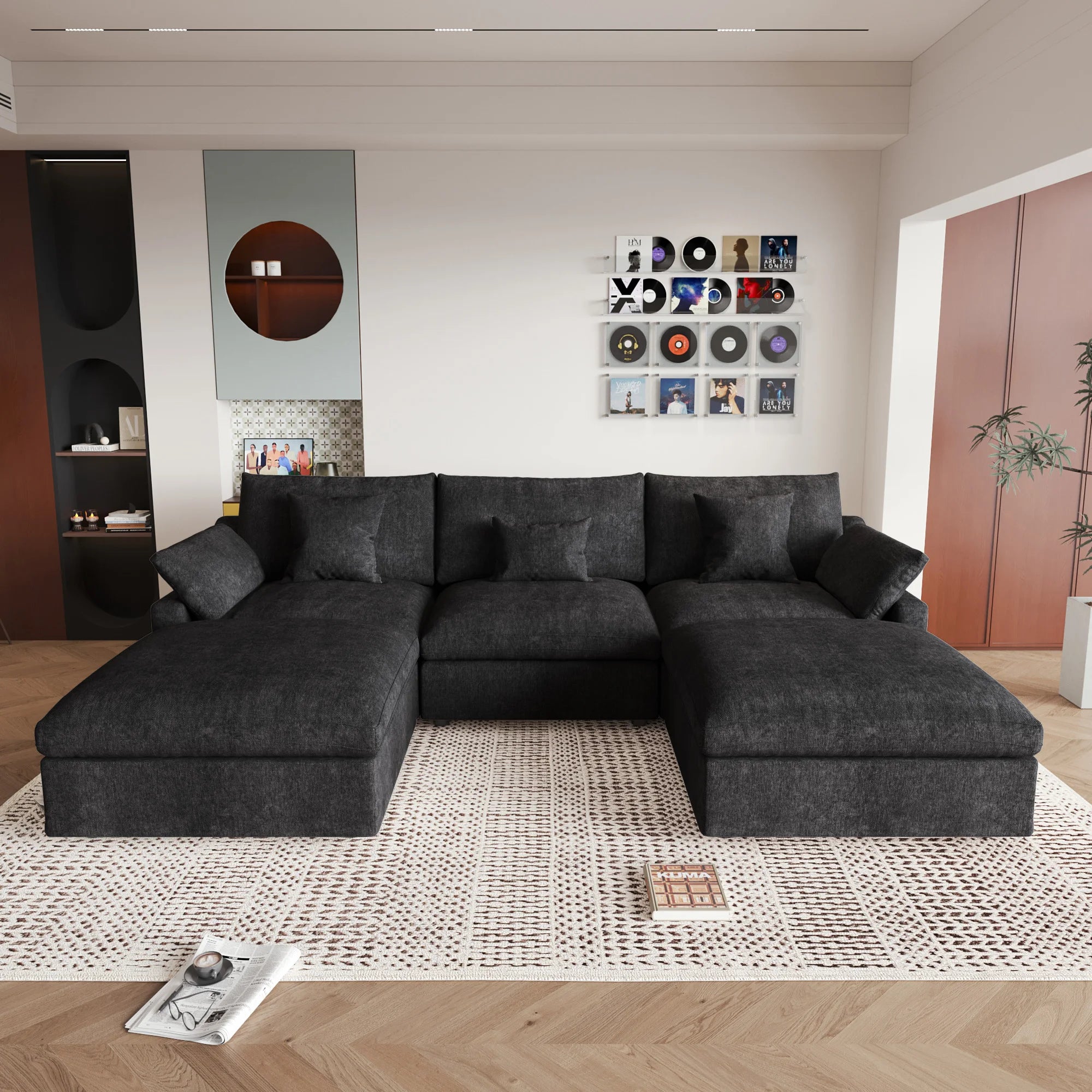 Comfy Cloud Couch 120''  Modern Sectional Sofa for Living Room Down Filled Couch with Ottoman U Shaped 5 Seater Convertible Sofa