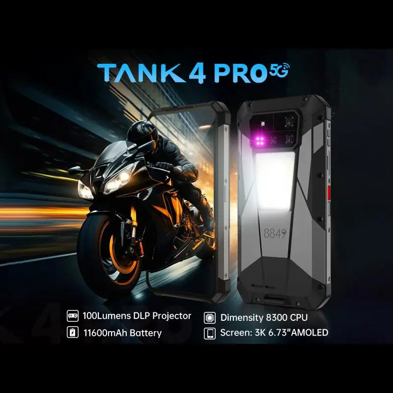 Unihertz Tank 4 pro Projector Rugged Phone 18GB+1TB/16GB+512GB Night Vision 6.73'' Dimensity 8300 11600mAh NFC 5G Snartphone