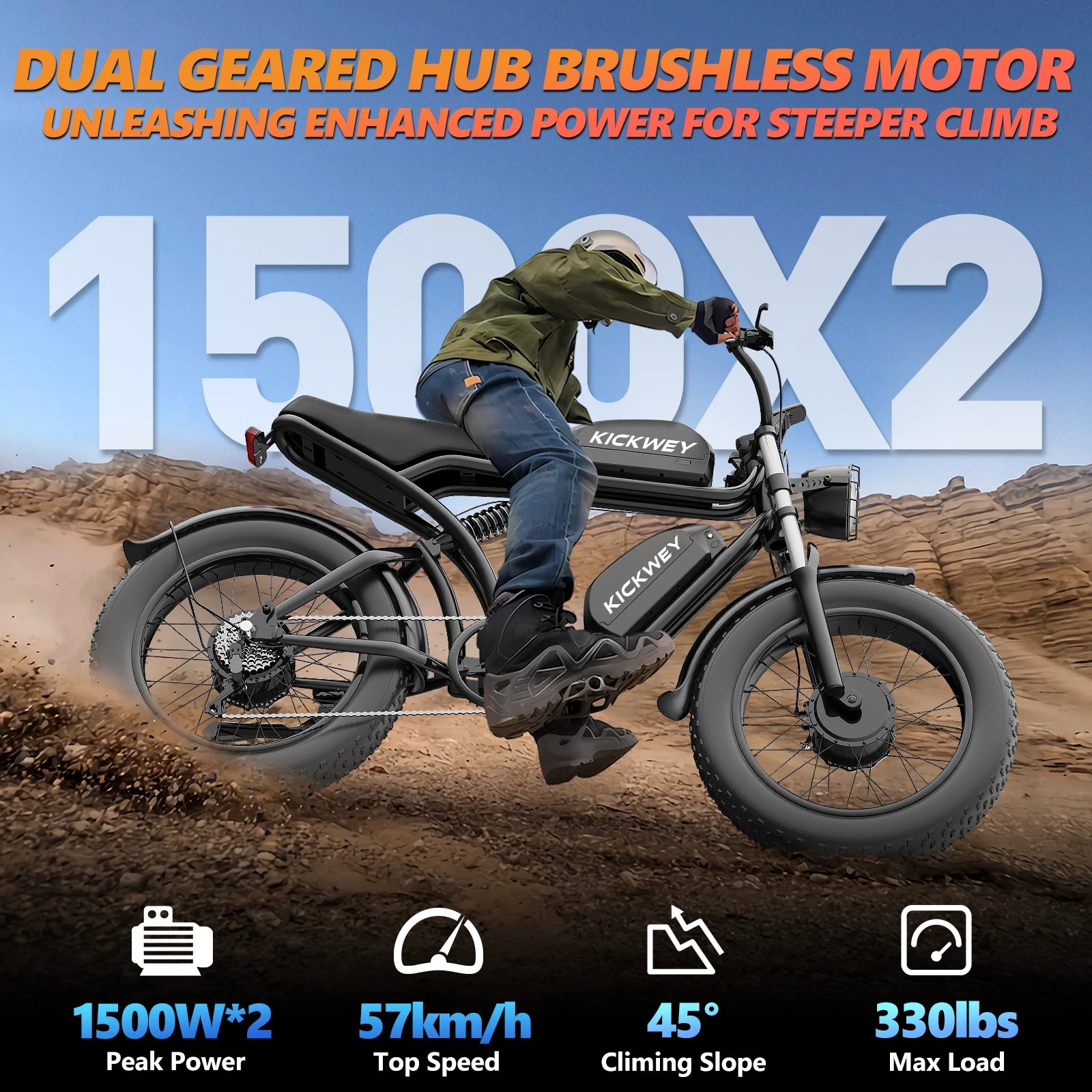 Kickwey K7 Adult Electric Bicycle 1500w 48V23ah Ebike 46km/h Mountain Electric Bike 20" Fat Tire Dirtbike Motorcycle E Bike