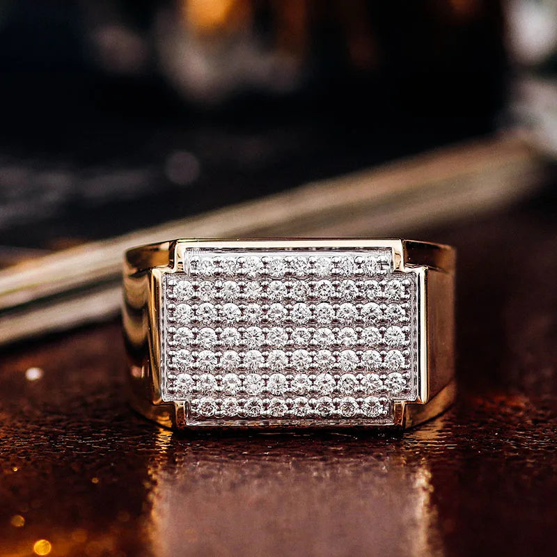 Provence Luxury Rectangle Shield Rings 14K White Gold Lab Grown Diamonds DEF/VS Wedding Hip Hop Style for Men Customized Ring