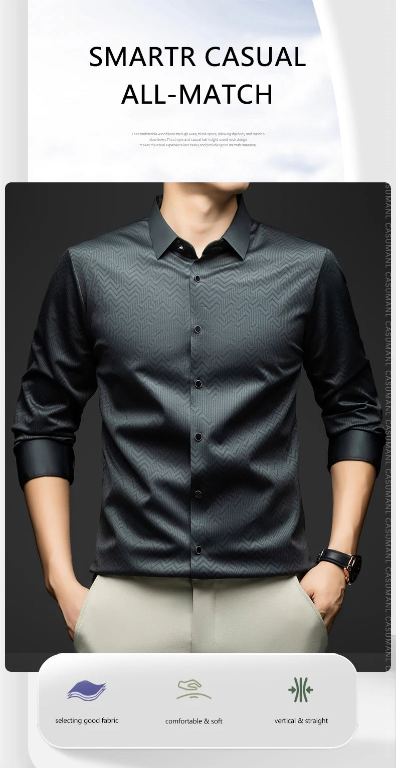 BROWON Men Shirt Long Sleeve Autumn 2025 New Solid Color Casual Luxury Shirt  Man Business Office Slim Shirts for Men Clothes