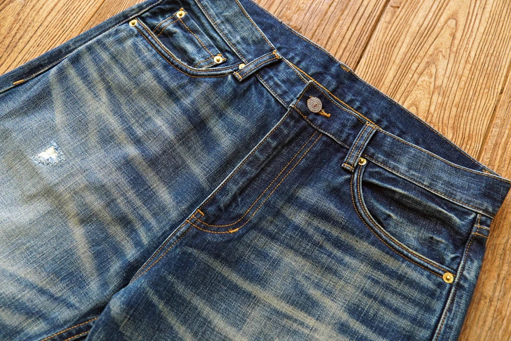 Sauce zhan Bamboo shaped yarn Mens Jeans Selvedge Denim Jeans Distressed Wash jeans for men Straight Fit 14 Oz