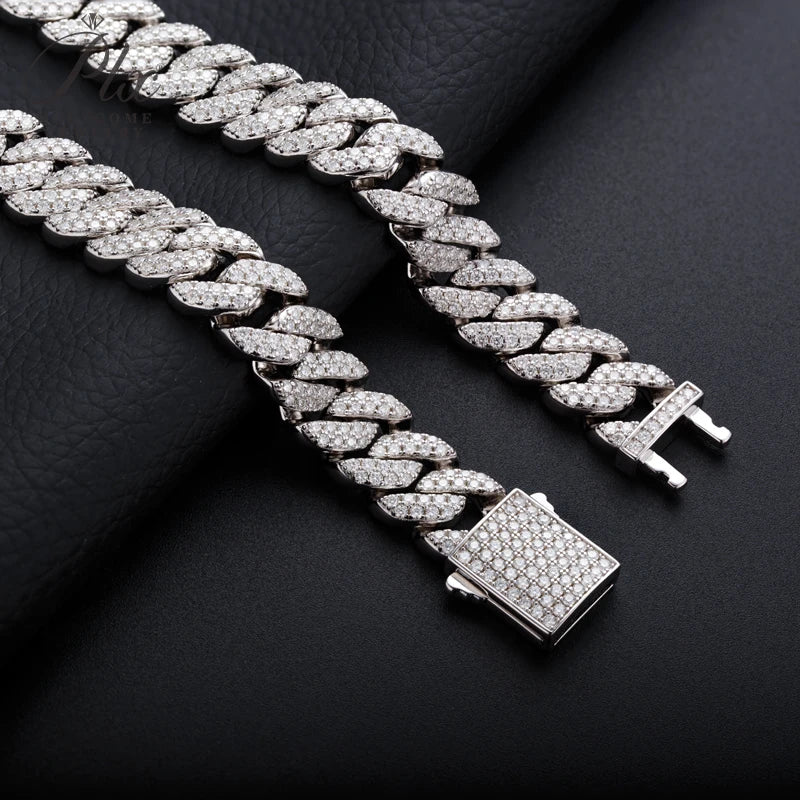 Full Diamond Cuban Necklace Moissanite 925 Silver Plated with 18K Gold Hip Hop Jewelry 18inch Prong Link Choker Chain for Men