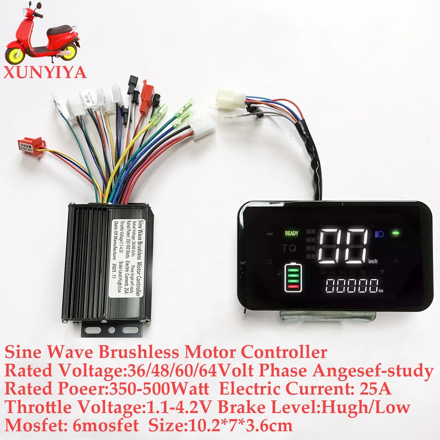 36V 48V 60V 64V 350/500/1000W 25A / 30A / 35A Brushless Motor sine wave Controller with LCD Speed Display + throller for E-bike