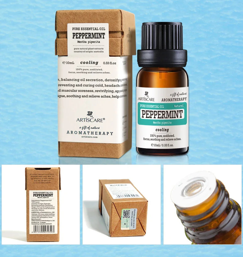 ARTISCARE 100% Peppermint Pure Essential Oil 10ml Deep Clean Pores and Black Head Cleansing Skin Relieve Tired and Headache