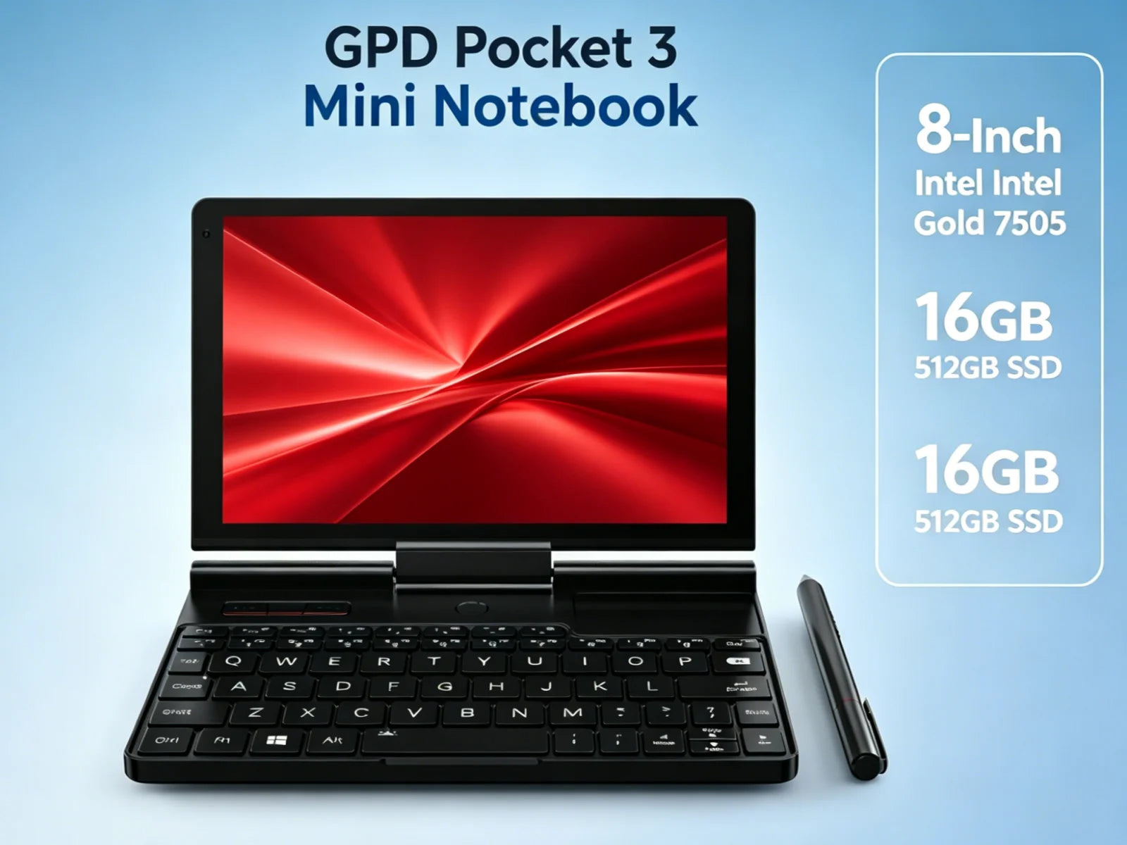 Popular High-end Modular Handheld Computer,GPD Pocket 3 Mini Notebook, 8 Inch Intel Gold 7505, 16GB 512GB SSD,