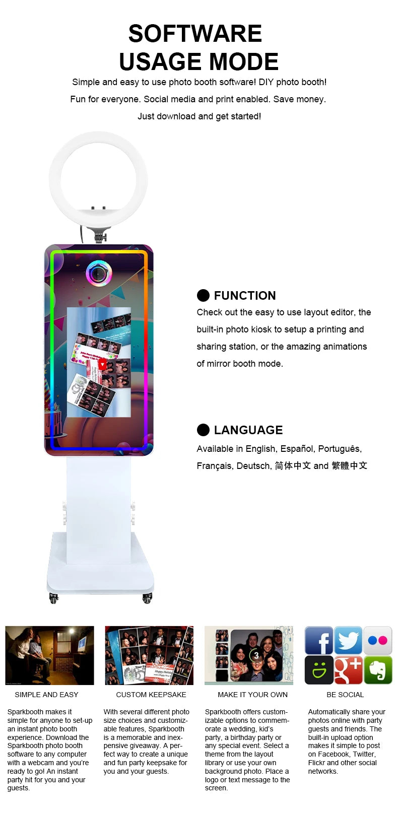 Magic Mirror Photobooth Machine LCD Touch Screen Wedding Party DSLR Selfie Photo Booth with Free Software