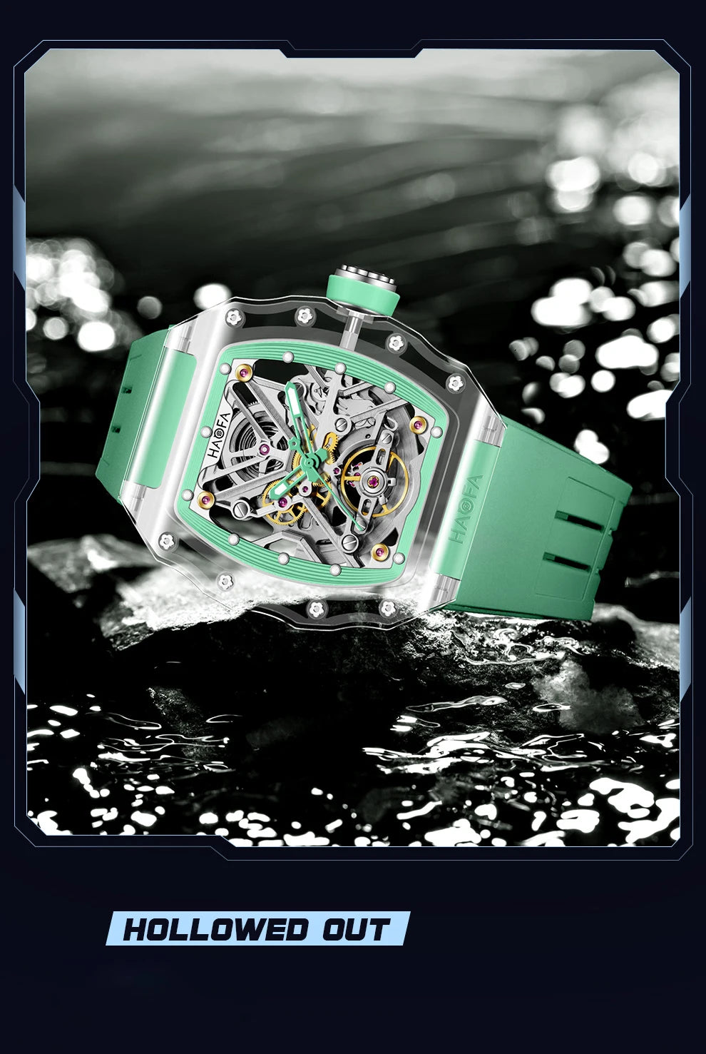 Haofa Transparent Crystal Glass Case Men's Watch Fully Automatic Mechanical Movement Luminous Fashion Watches For Man 2202