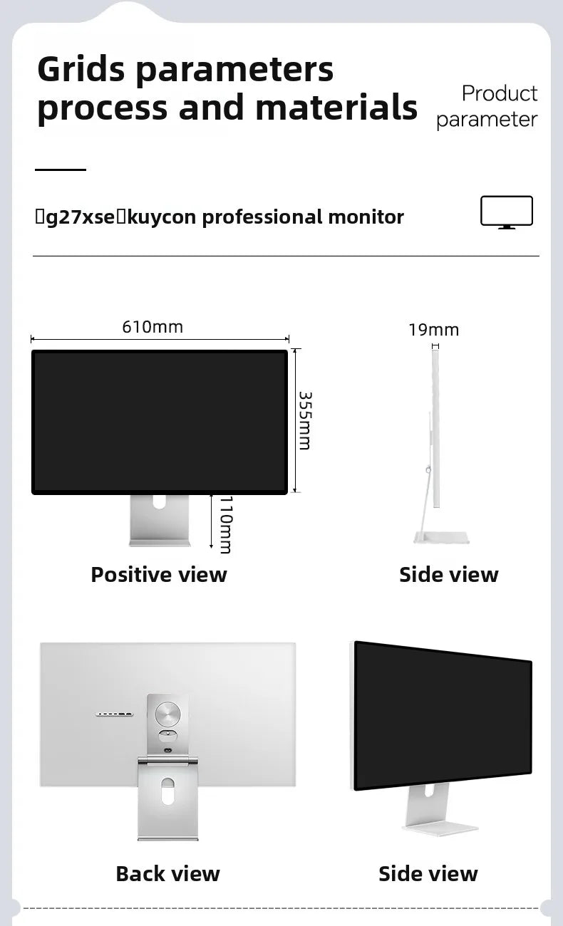 Kuycon Grey G27X-se 5120*2880 5k 60hz Led Transparent Film Screen Monitor 27 Inch Led HD Display Panel LCD Monitors