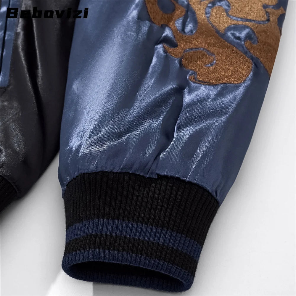High Quality Fashion Anime Fox Embroidered Zipper Jacket Autumn Streetwear Hip Hop Men's Harajuku Japanese Baseball Coat