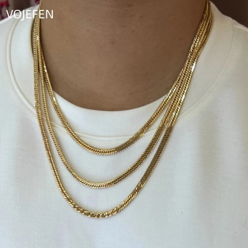 VOJEFEN AU750 Gold Cuban Necklace Jewelry Genuine For Women/Men Pure Gold 3MM Chain Neck Jewel 2026 Brand Luxury Quality Choker
