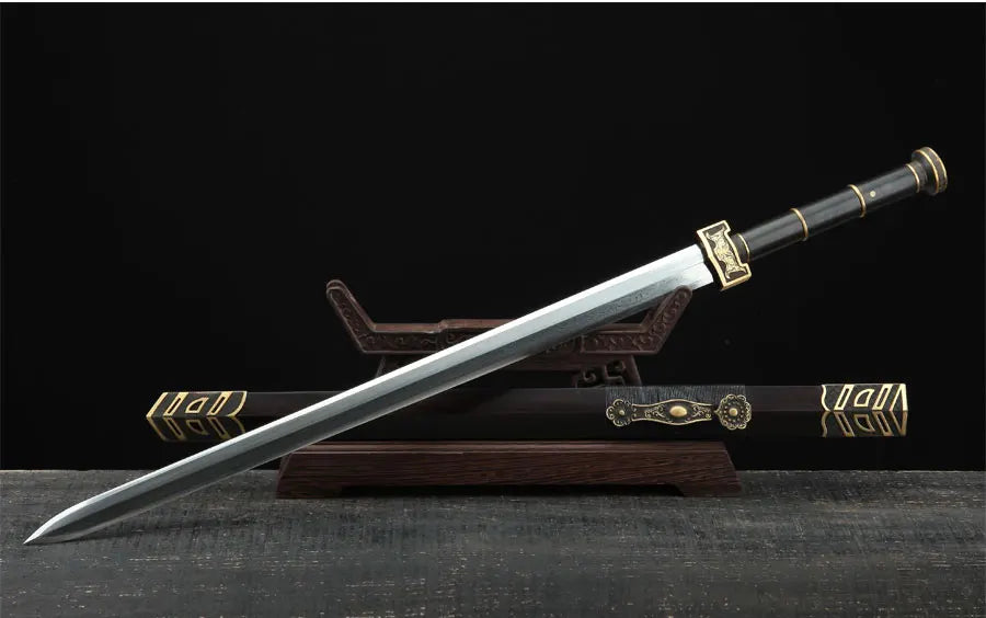 Chinese Kongfu Ruyi Jian Sword Folded Damascus Steel Blade Real Full Tang Sharp Ready Battle Metal Handle Taichi Swords Katanas