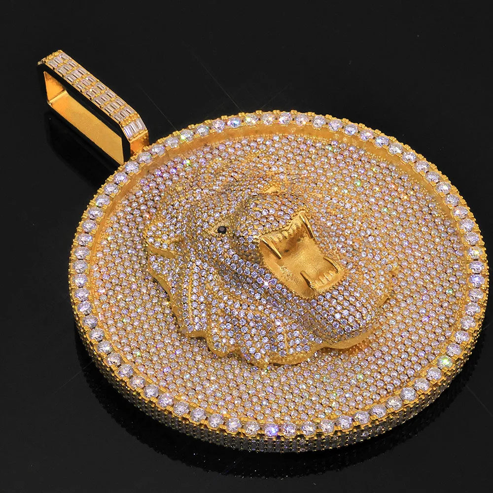 HHIOK Luxury Custom HipHop 925 Silver Moissanite Lion Circle Shaped 18K Gold Plated Men Pendant Iced Out Diamond Necklace