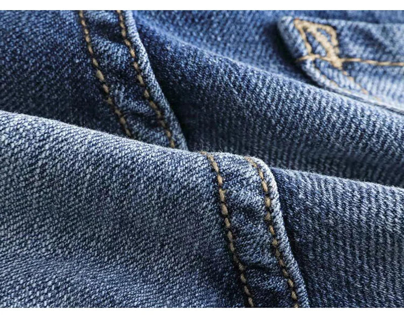 Fashionable new jeans washed with nostalgia, stretchy, slim fit, light blue, men's ripped patch jeans, high street hip-hop pants